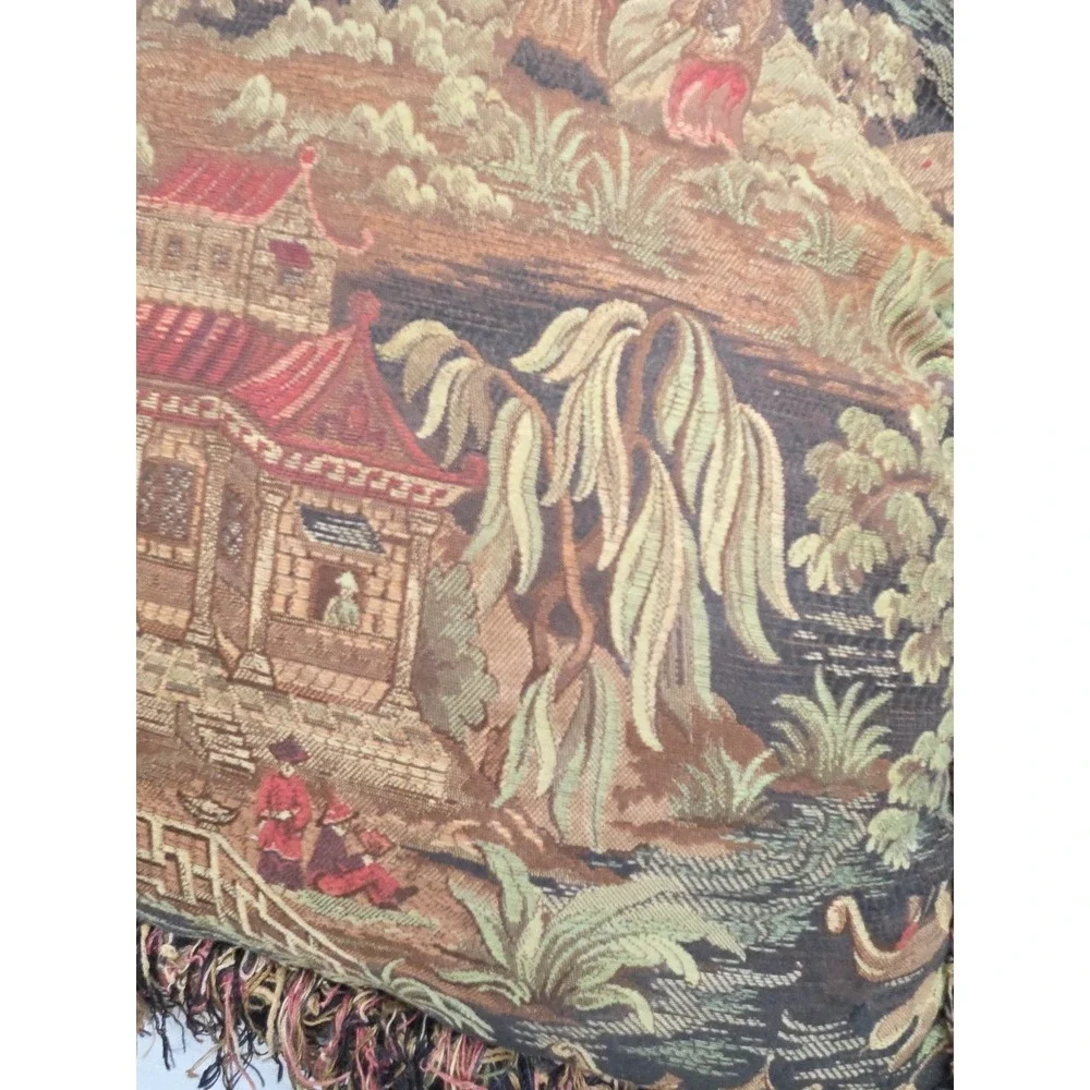 Tapestry Pillow‎ Kyoto Black Fringe Chinoiserie 20